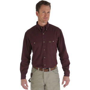 Men's Wrangler RIGGS Workwear Twill Long-Sleeve Work Shirt Burgandy L